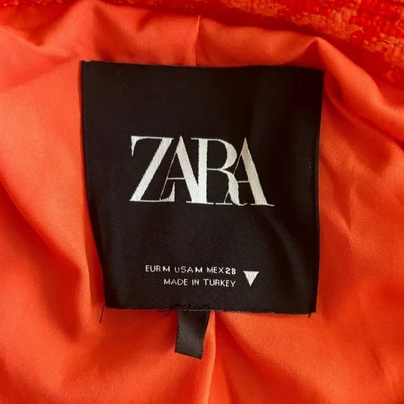 🍊 ZARA Cropped Houndstooth Jacket | Orange | Size M - Picture 8 of 10